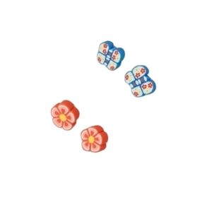 2pc polymer Clay butterfly & flower mini stud earring set